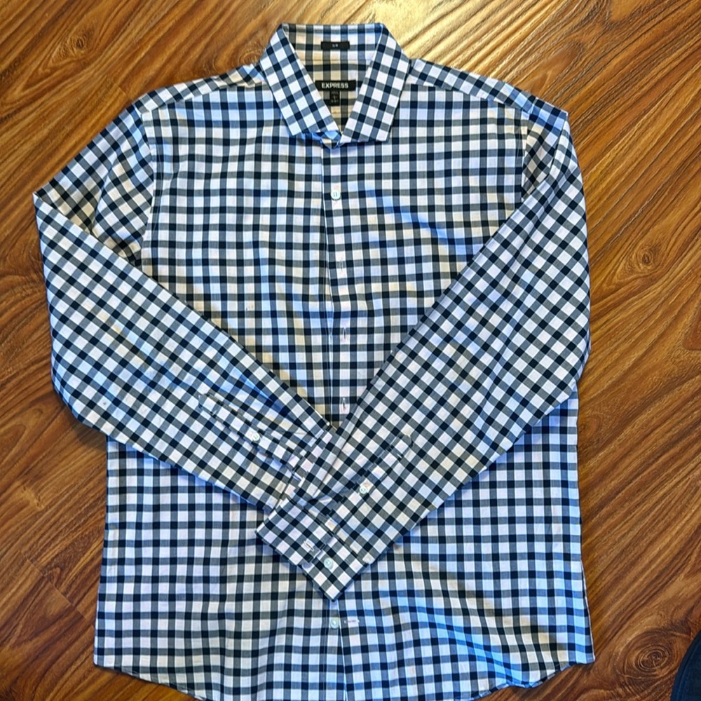 SLIM FIT Express Black and Pink Checkered Dress shirt